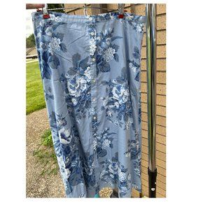 Lauren Ralph Lauren Button Front Floral Skirt - Size 14 - Blue and White Floral